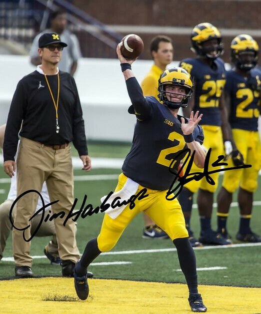 JIM HARBAUGH SHEA PATTERSON SIGNED PHOTO 8X10 RP AUTOGRAPHED MICHIGAN WOLVERINES