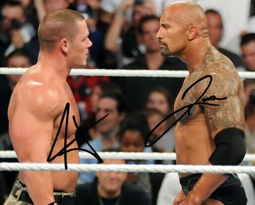 THE ROCK & JOHN CENA SIGNED PHOTO 8X10 RP AUTOGRAPH DWAYNE JOHNSON WWE WRESTLING