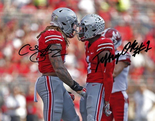 JEFFREY OKUDAH CHASE YOUNG SIGNED PHOTO 8X10 RP AUTOGRAPHED JEFF OHIO STATE