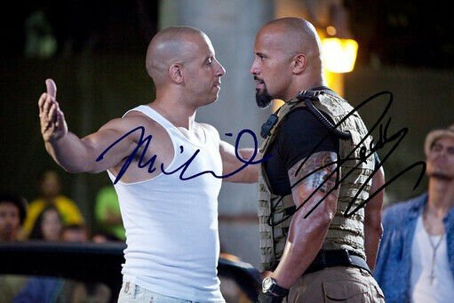VIN DIESEL DWAYNE JOHNSON SIGNED PHOTO 8X10 RP AUTOGRAPHED THE ROCK FAST FIVE