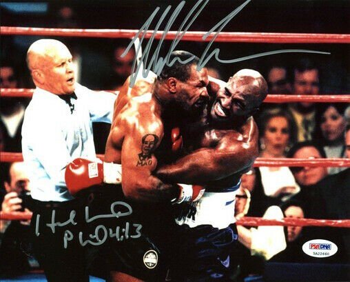 MIKE TYSON & EVANDER HOLYFIELD SIGNED PHOTO 8X10 RP AUTOGRAPHED BOXING LEGENDS