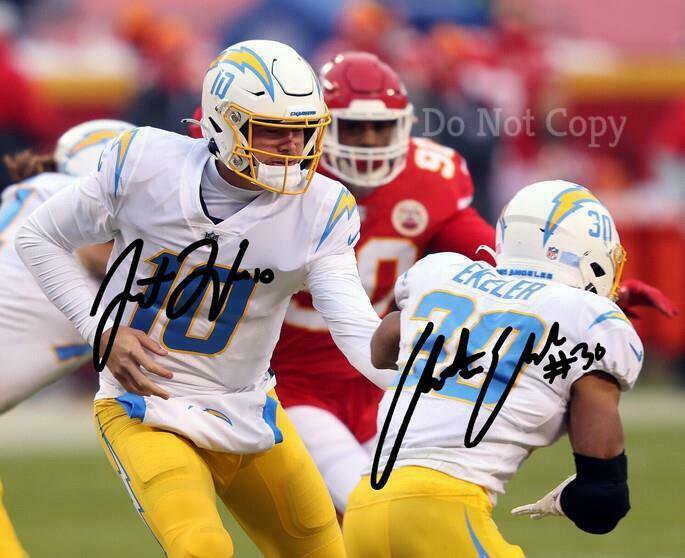 JUSTIN HERBERT AUSTIN EKELER SIGNED PHOTO 8X10 RP AUTOGRAPHED LA CHARGERS