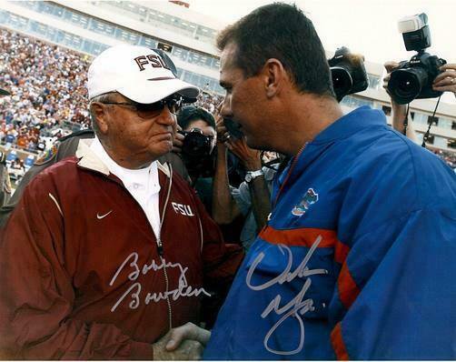 BOBBY BOWDEN URBAN MEYER SIGNED PHOTO 8X10 RP AUTOGRAPHED FSU SEMINOLES