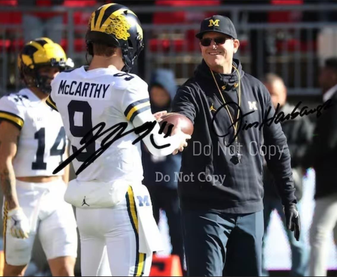 JJ MCCARTHY & JIM HARBAUGH SIGNED PHOTO 8X10 RP AUTOGRAPHED PICTURE  J. J. **