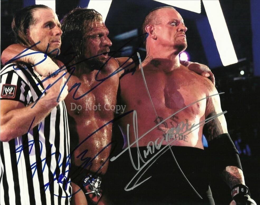 UNDERTAKER TRIPLE H SHAWN MICHAELS SIGNED PHOTO 8X10 RP AUTOGRAPHED PICTURE WWE