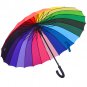 24 Ribs Rainbow Compact Travel Umbrella Unisex Windproof Rain Canopy Auto Open Cane Stick