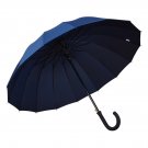 16 Rib Solid Color Compact Travel Umbrella Sun Rain Windproof Canopy Auto Open Dark blue