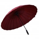 Unisex Compact Travel Cane Umbrella 24 Ribs Large Windproof Rain Canopy Auto Open Jujube red