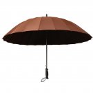 Unisex Compact Travel Cane Umbrella 24 Ribs Large Windproof Sun Rain Canopy Auto Open Coffee