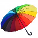 16 Ribs Rainbow Color Travel Umbrella Unisex Windproof Rain Canopy Straight handle Curved handle