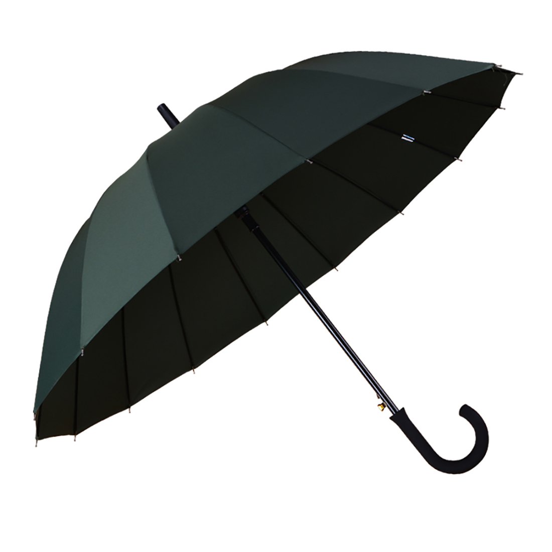 16 Rib Solid Color Compact Travel Umbrella Sun Rain Windproof Canopy Auto Open Dark green