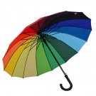 Rainbow Color Travel Umbrella 16 Ribs Windproof Canopy Rain Outdoor Auto Open Cane Stick