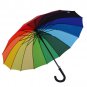 Rainbow Color Travel Umbrella 16 Ribs Windproof Canopy Rain Outdoor Auto Open Cane Stick