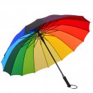 Rainbow Color Travel Umbrella 16 Ribs Windproof Canopy Rain Outdoor Auto Open Straight Stick