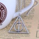 FOR Harry Potter Necklace, Triangle Round Pendant, Vintage Charm Pendant Light silver
