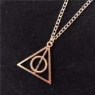 FOR Harry Potter Necklace, Triangle Round Pendant, Vintage Charm Pendant Rose gold
