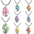 8 Colors Tree of Life Oval Shape Pendant Necklaces Handmade Amber Glass