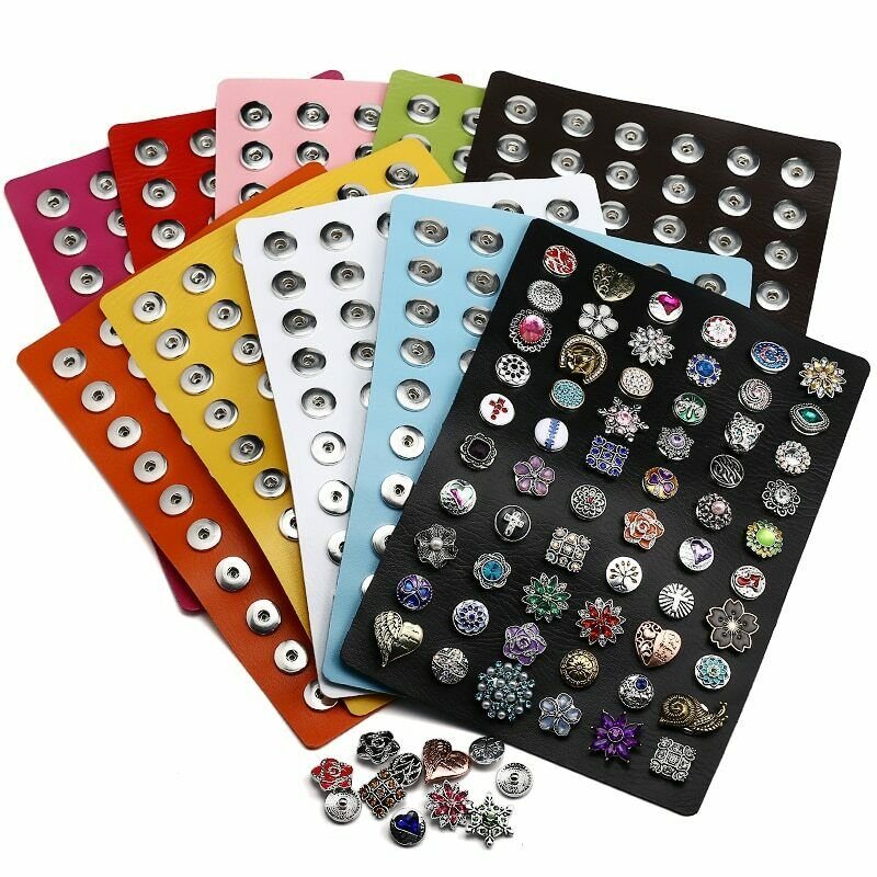 PU leather Metal Snap Button Display Board Show Jewelry fit 60pcs 18mm Buttons