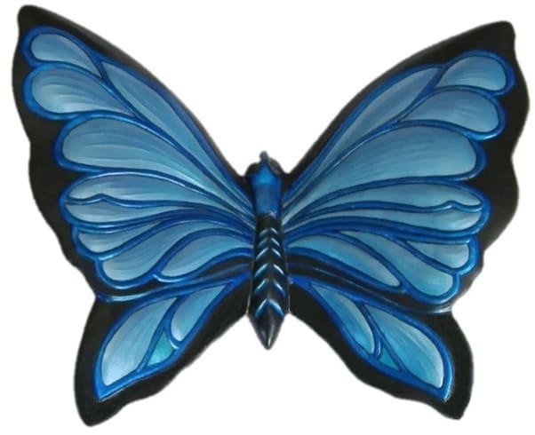 Wall Decor Blue Ceramic Butterfly Hand-Painted 8" x 10.5"