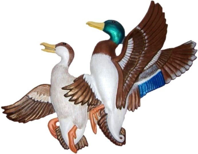 Ducks Wall Decor Hand-Painted Height: 10 1/2". Width: 17".