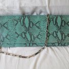 Clutch Purse Chain Snake Skin Pattern Evening Party Purse Green and Black Color