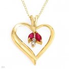 Diamond & Ruby Heart Pendant 10K Yellow Gold