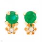 Diamond & Emerald Stud Earrings 10K Yellow Gold