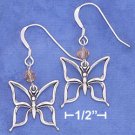 Sterling Silver Butterfly w/Orange Swarovski Xtal French Wire Earrings