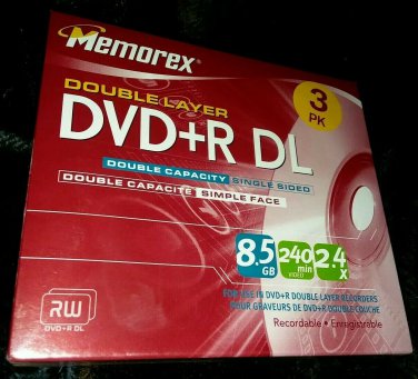 Memorex DVD+R DL 8.5 GB Double Layer Blank DVD 3 Pack - Brand New Sealed Media