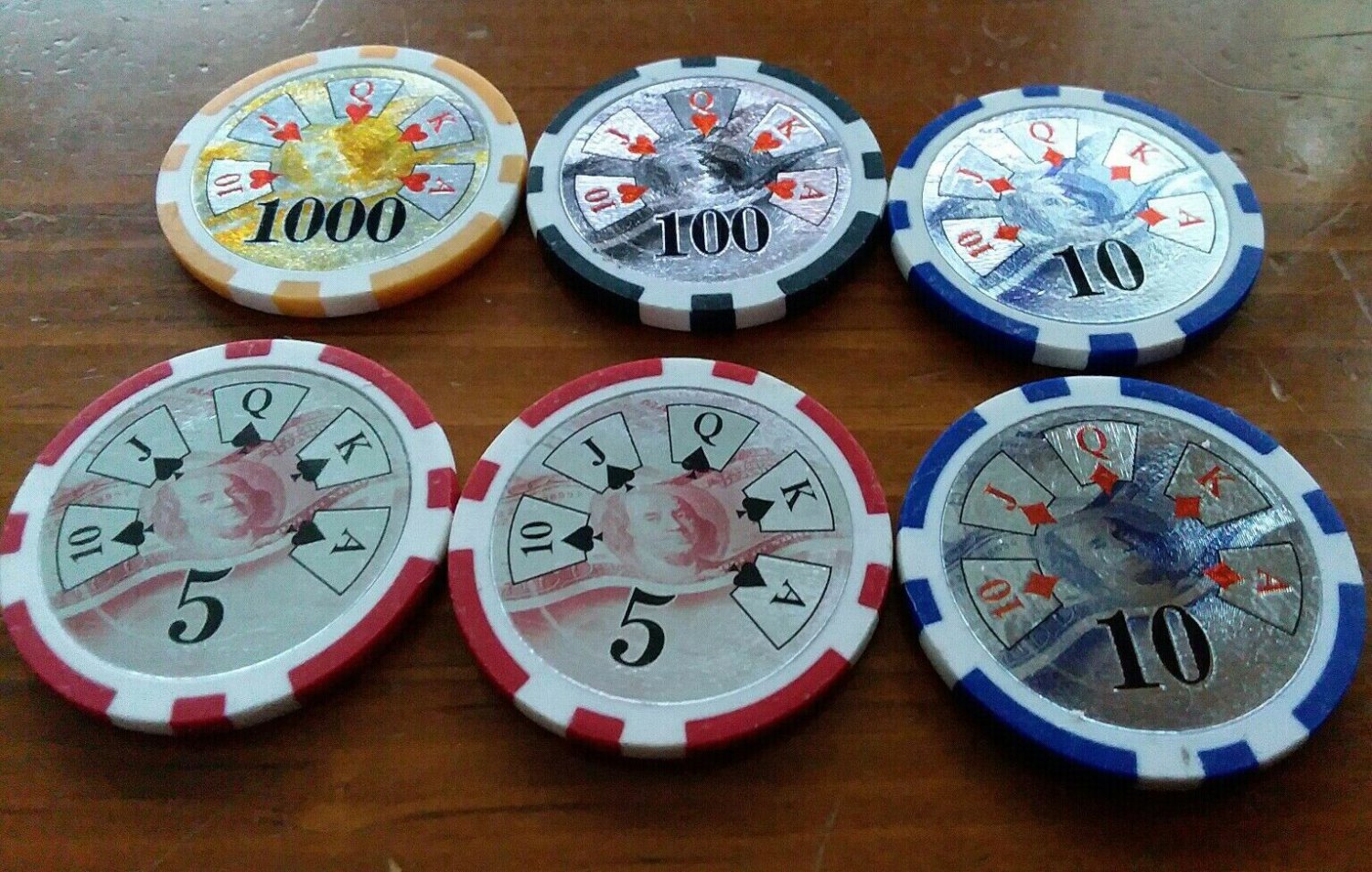 6 pc 4 colors high roller laser poker chips Golf Royal Flush Lot