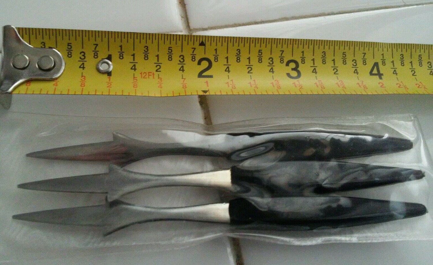 Three 3 corn holders Stainless steel with Black plastic handles, made