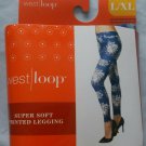 White Blue Floral Leggings Ladies Leggings L/XL New West Loop Super Soft