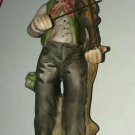 Porcelain Bisque Figurine Old Man With Fiddle Violin Sitting On Tree Stump 7"