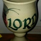 Vintage Pottery Hand Painted LORD Chalice 8" Tall Drinking Cup Flower Design