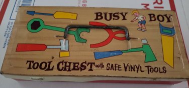 Vintage Boy Tool Kit-Busy Boy Metal Tool Chest Empty Box Ohio Art USA