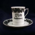 Norcrest China 25th Anniversary demitasse tea cup and saucer platinum C-476