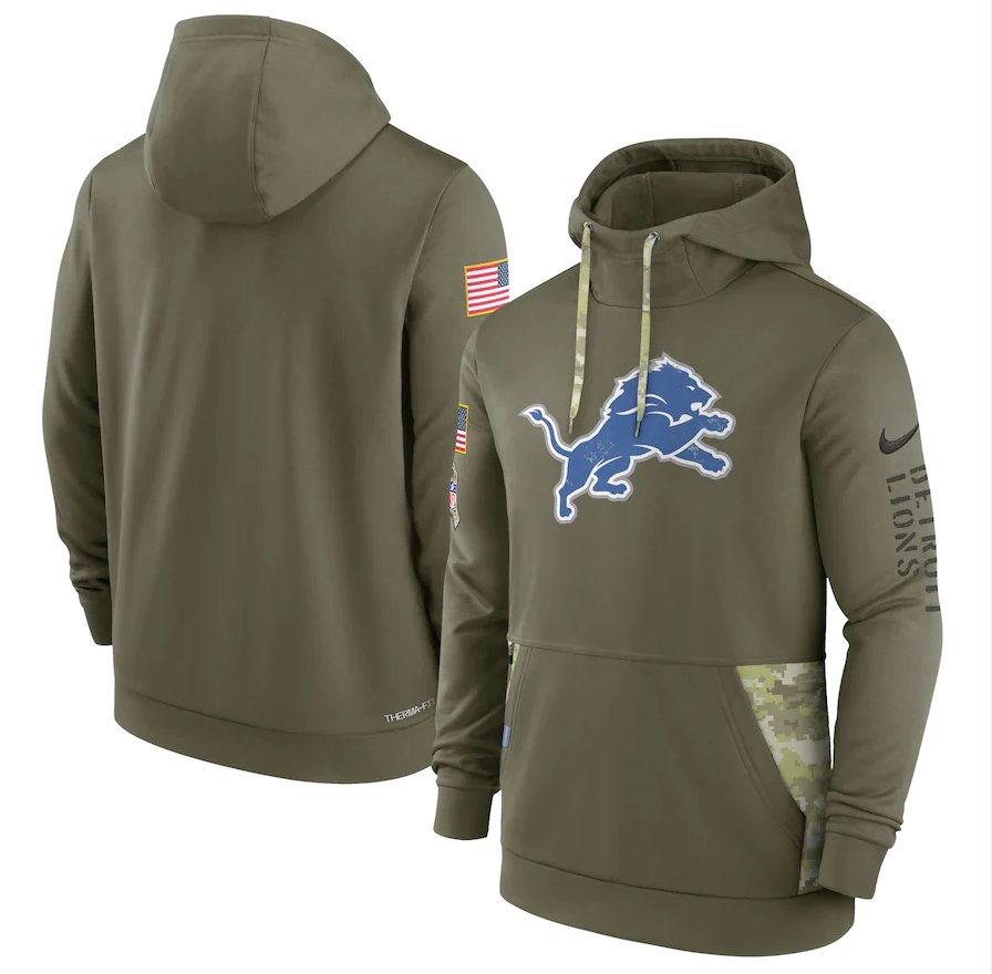 Men's Detroit Lions Olive 2022 Salute to Service Therma Performance ...