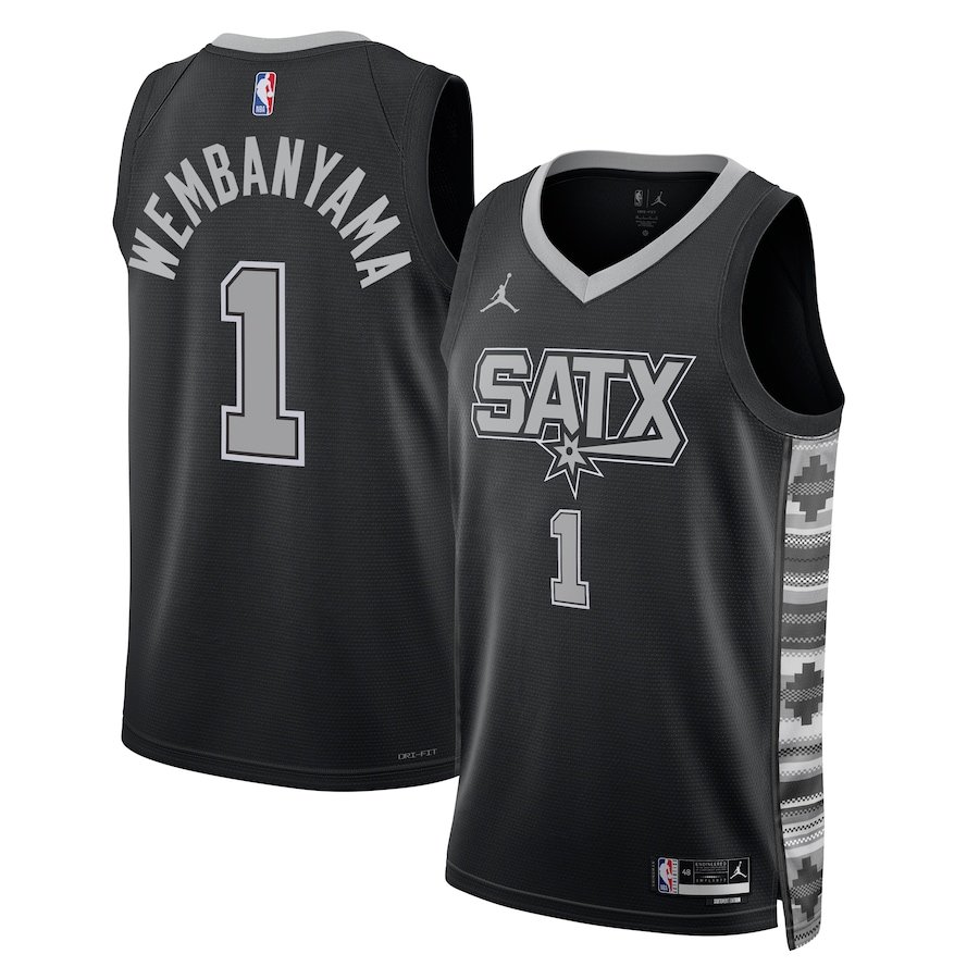 San Antonio Spurs #1 Victor Wembanyama Men's Black/Grey Basketball Jersey