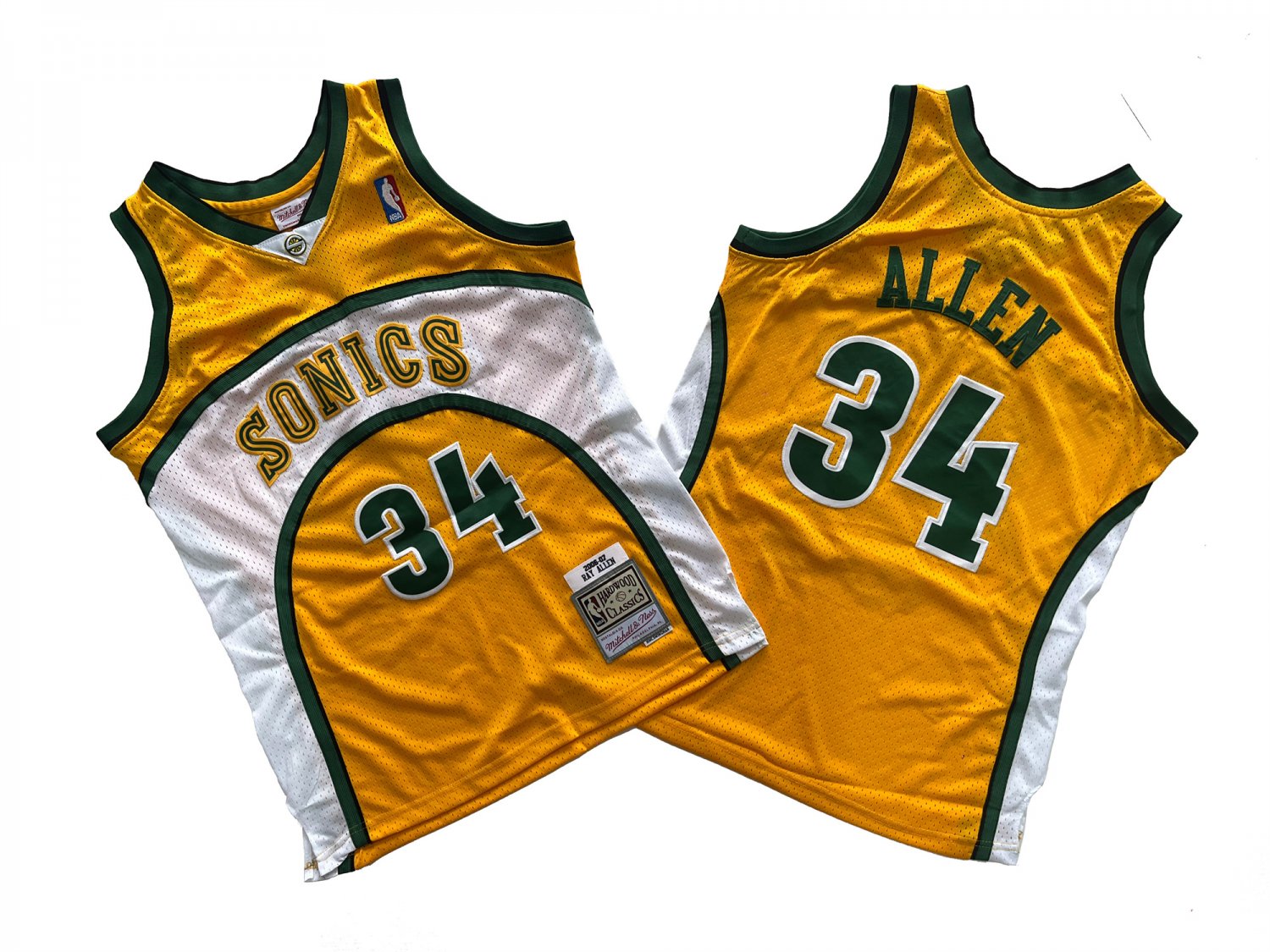 Seattle Supersonics #34 Ray Allen Men's Yellow Basketball Jersey