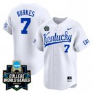 Men's Kentucky #7 Debin Burkes 2024 College World Series White Baseball Stiched Jersey