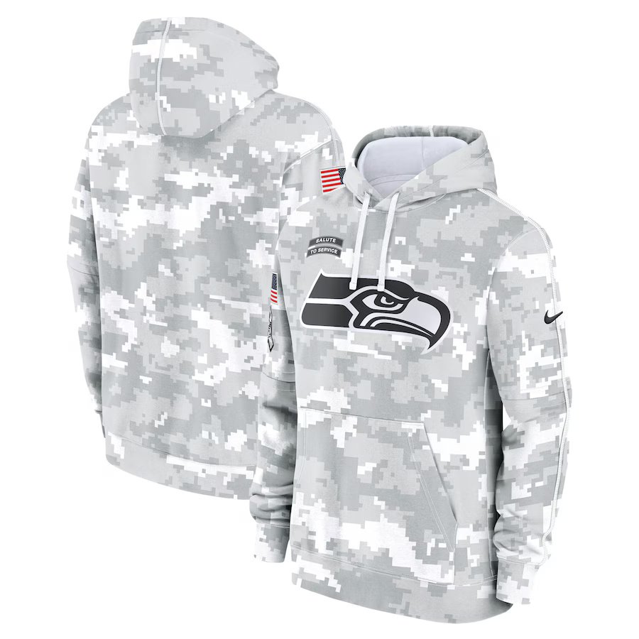 Men's Seattle Seahawks 2024 Salute to Service Pullover Hoodie - Arctic Camo
