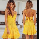 Summer Fashion Backless V-neck Beach Sleeveless Casual Women Yellow Mini Dress