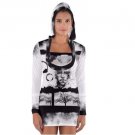 Long Sleeve Hooded women T-shirt with black and white signs modern urban print