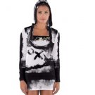 Long Sleeve Hooded women T-shirt with black and white signs modern urban style