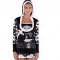 Long Sleeve Hooded women T-shirt with black and white signs modern urban style