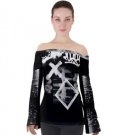 Off Shoulder Long Sleeve Top with graffiti print urban modern style
