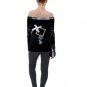 Off Shoulder Long Sleeve Top with graffiti print urban modern style