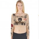 Top long sleeve crop top with graffiti and tattoo urban modern style nude color