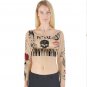Top long sleeve crop top with graffiti and tattoo urban modern style nude color