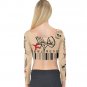 Top long sleeve crop top with graffiti and tattoo urban modern style nude color